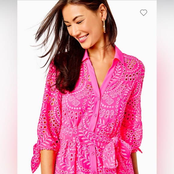 Lilly Pulitzer Amrita Midi Shirtdress in Pink Isle Swirly Fern Scalloped… - Picture 4 of 13